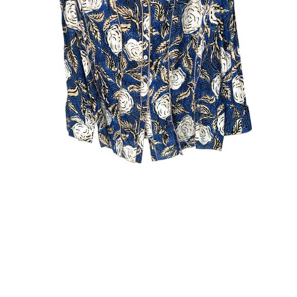 Nic + Zoe Blouse Blue Tan Button Up Short‎ Sleeve Silk Blend Lightweight Size XL - Picture 6 of 12